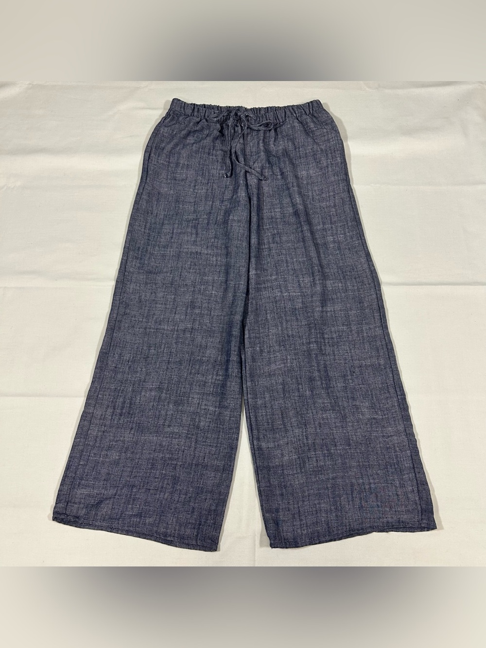 Sienna Sky Pants Womens Sz M Blue Linen Blend Wide Leg Elastic Waist Cottagecore